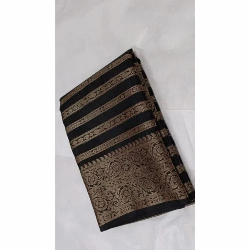 Golden Royal Blue Zari Border Chanderi Silk Saree, 6.3 m (with blouse piece)