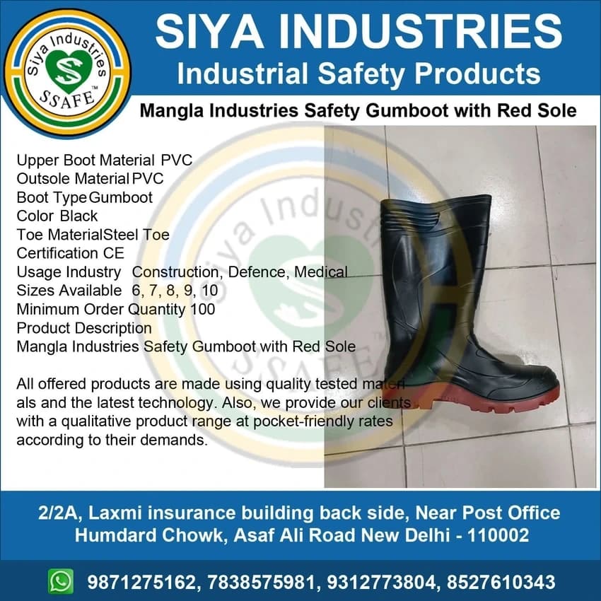 PVC Mangla Industries Safety Gumboot with Red Sole